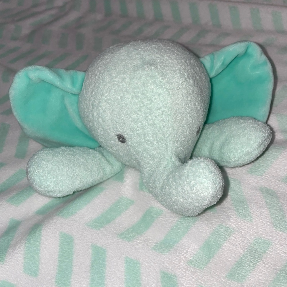 Cloud Island Green Chevron Elephant Lovey Security Blanket 29” Large - Picture 3 of 4